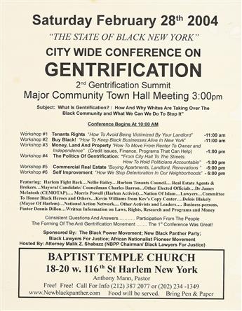 (CIVIL RIGHTS.) "The State of Black New York": City Wide Conference on Gentrification.                                                           